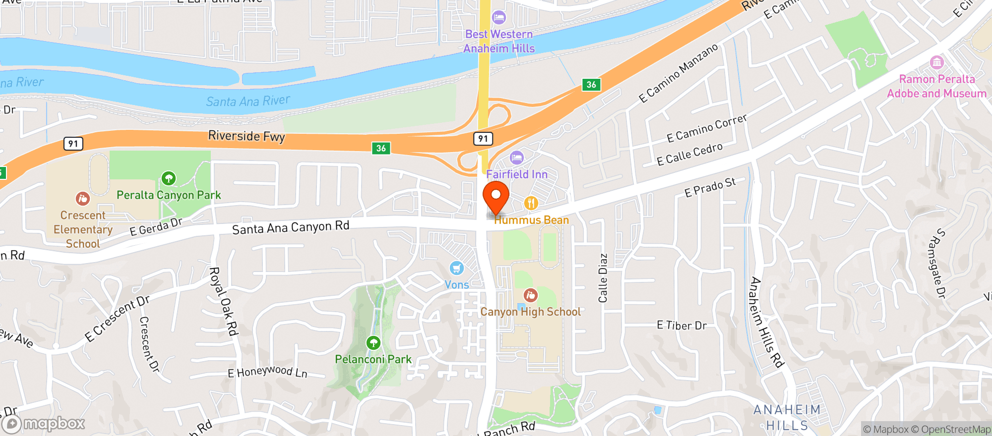 Map showing Anaheim Hills