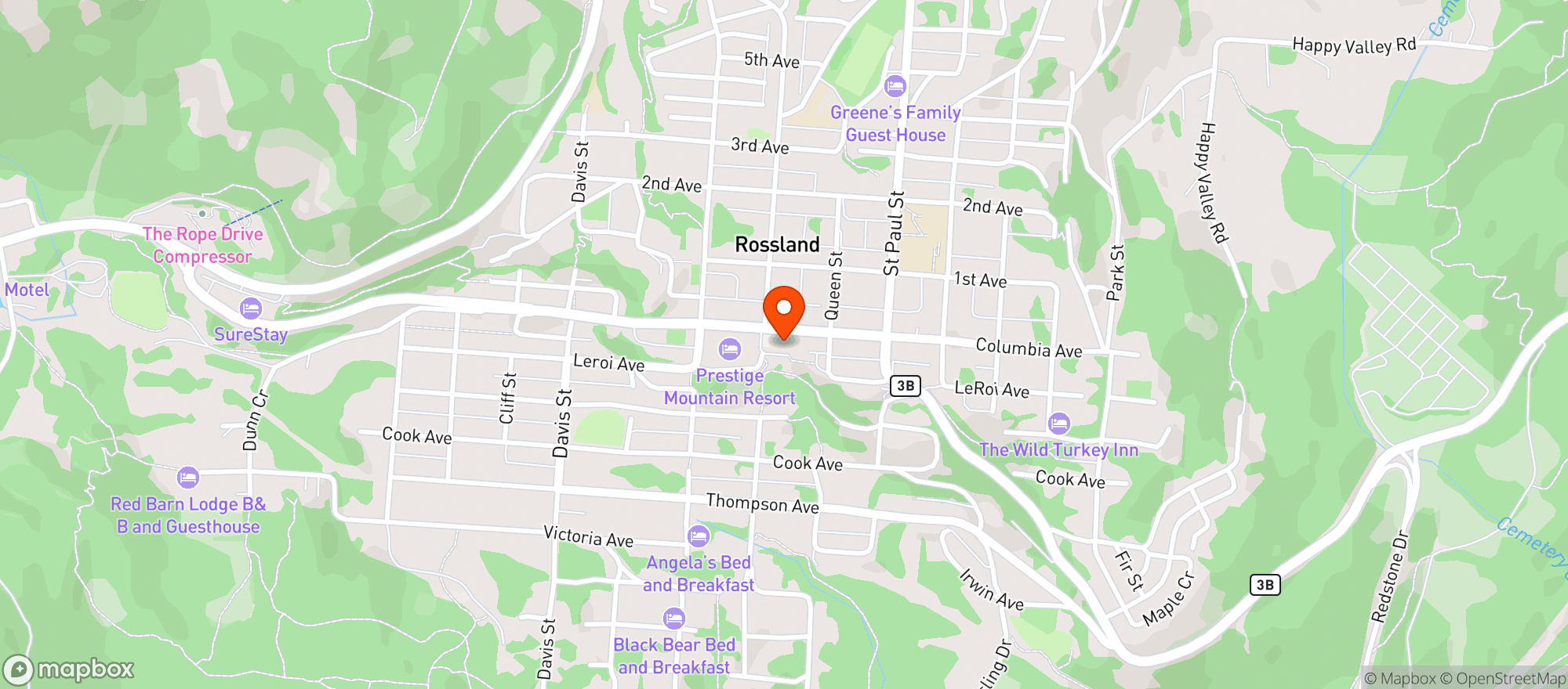 Map showing Ferraro Foods Rossland