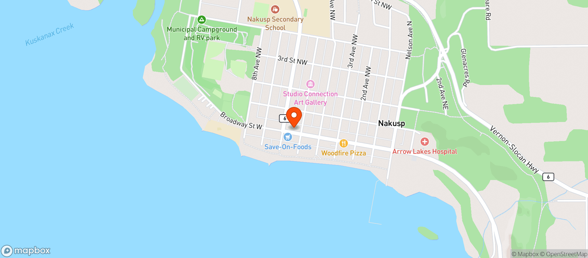 Map showing The Lodge at Arrow Lakes