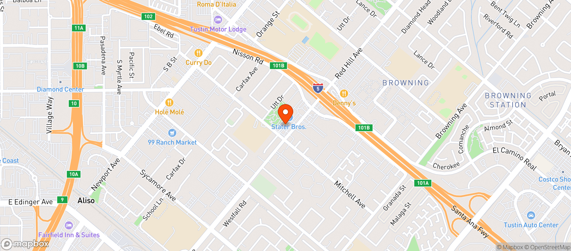Map showing Tustin Wine & Spirits