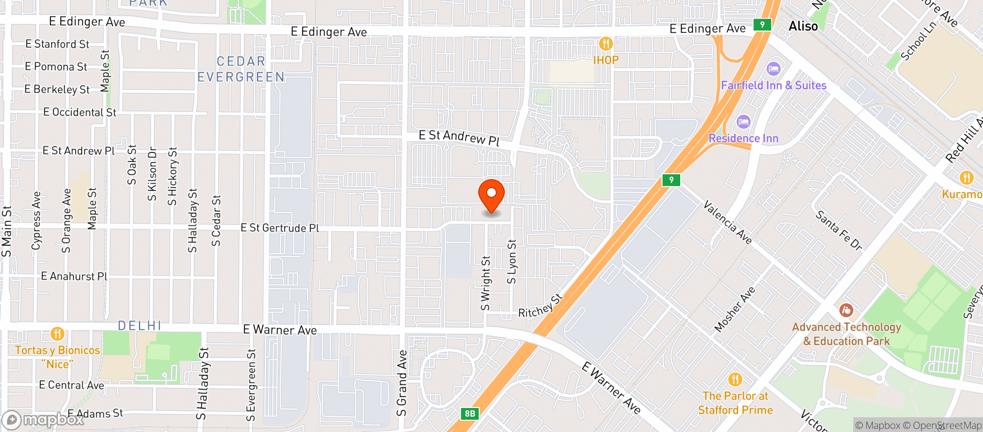 Map showing Eaze Depot - OC Retail