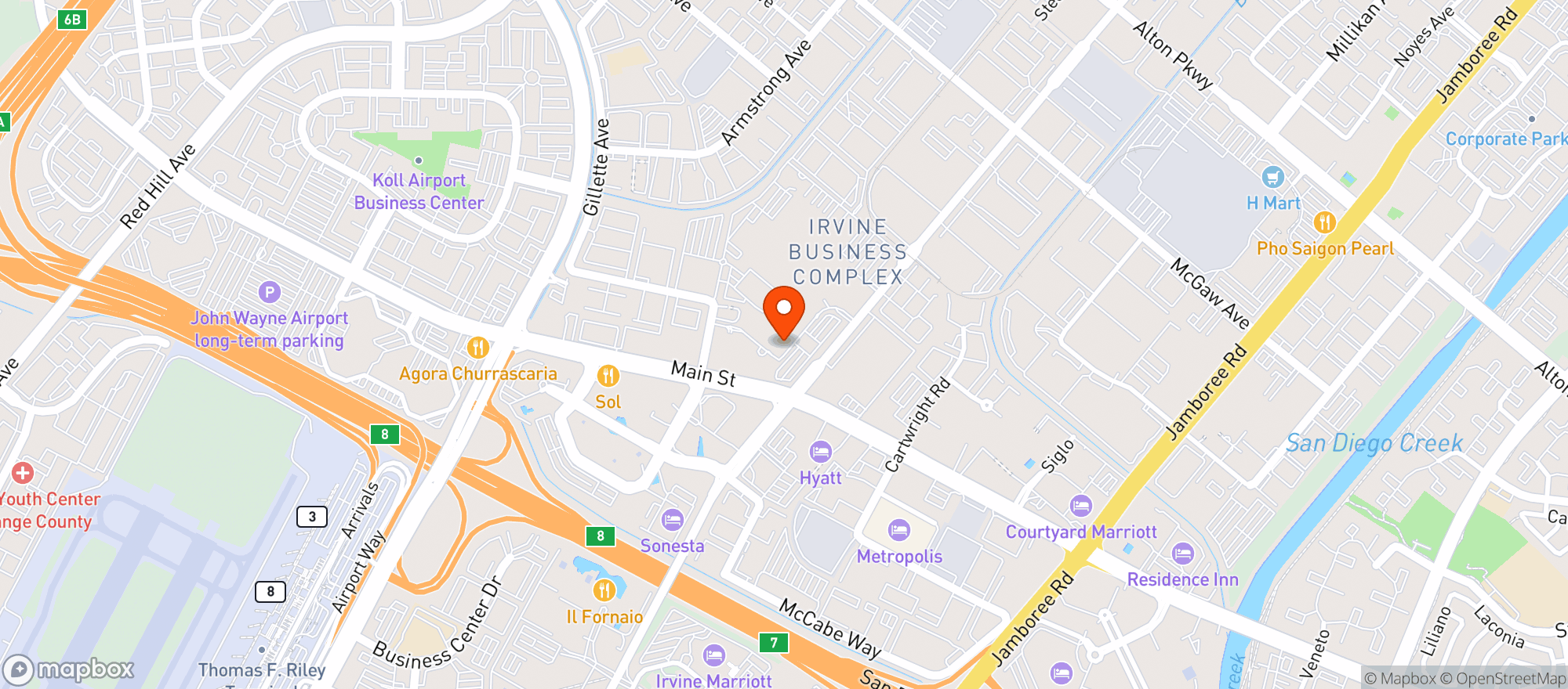 Map showing Hangar 24 Orange County