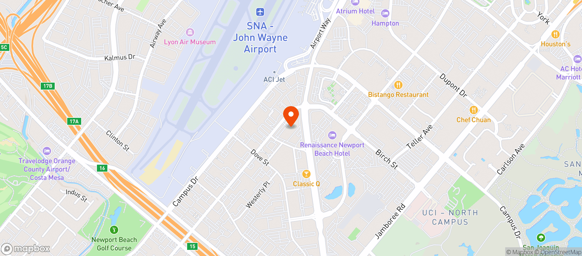 Map showing Hyatt Regency John Wayne Airport Newport Beach