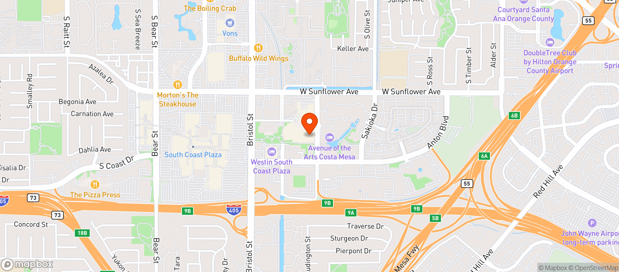 Map showing Orange County Museum Of Art