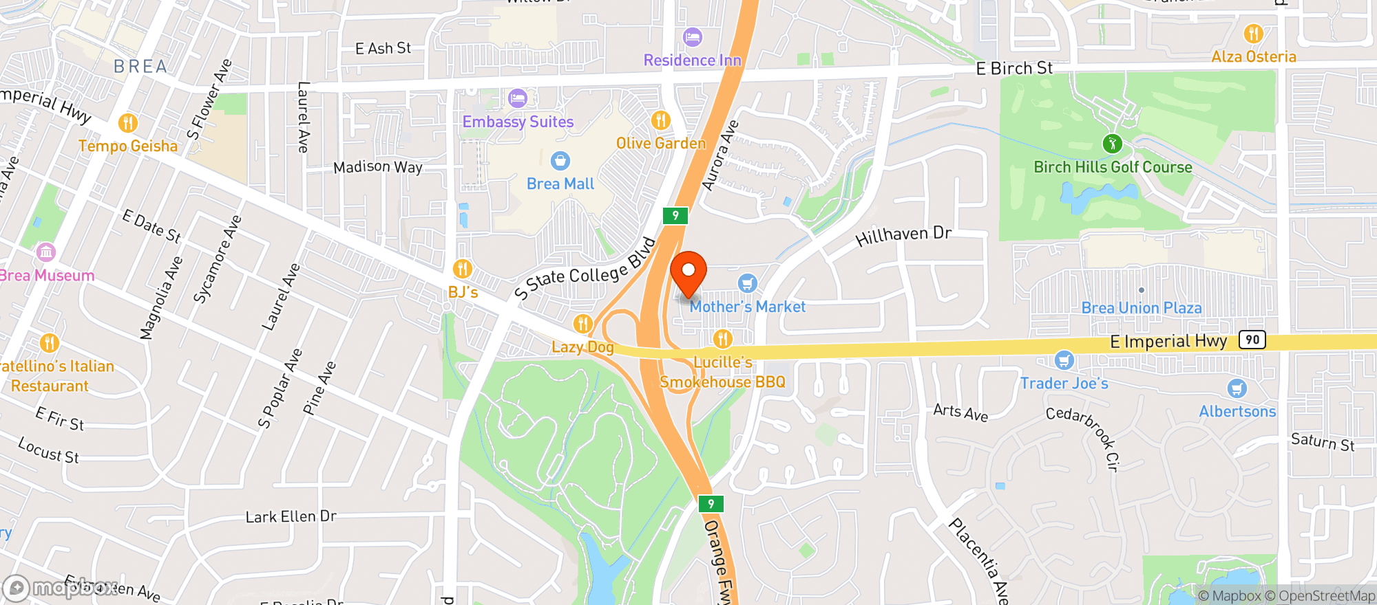 Map showing Total Wine - Brea
