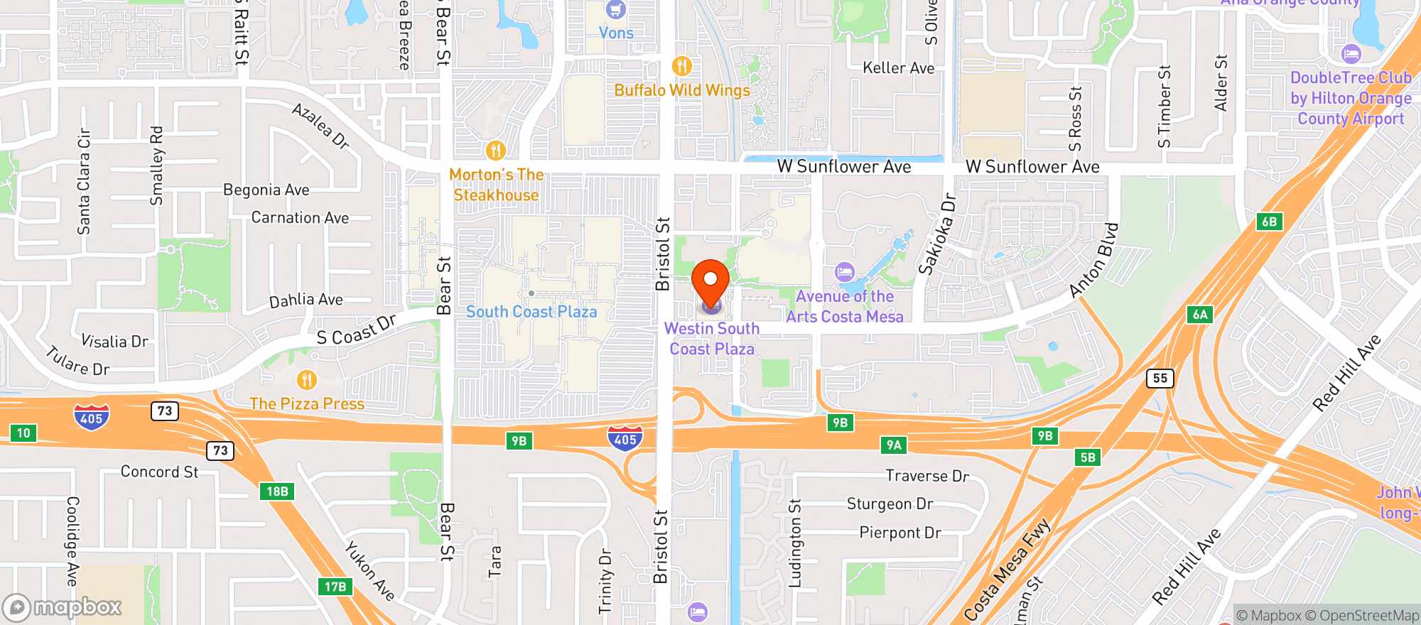 Map showing Westin South Coast Plaza - Costa Mesa