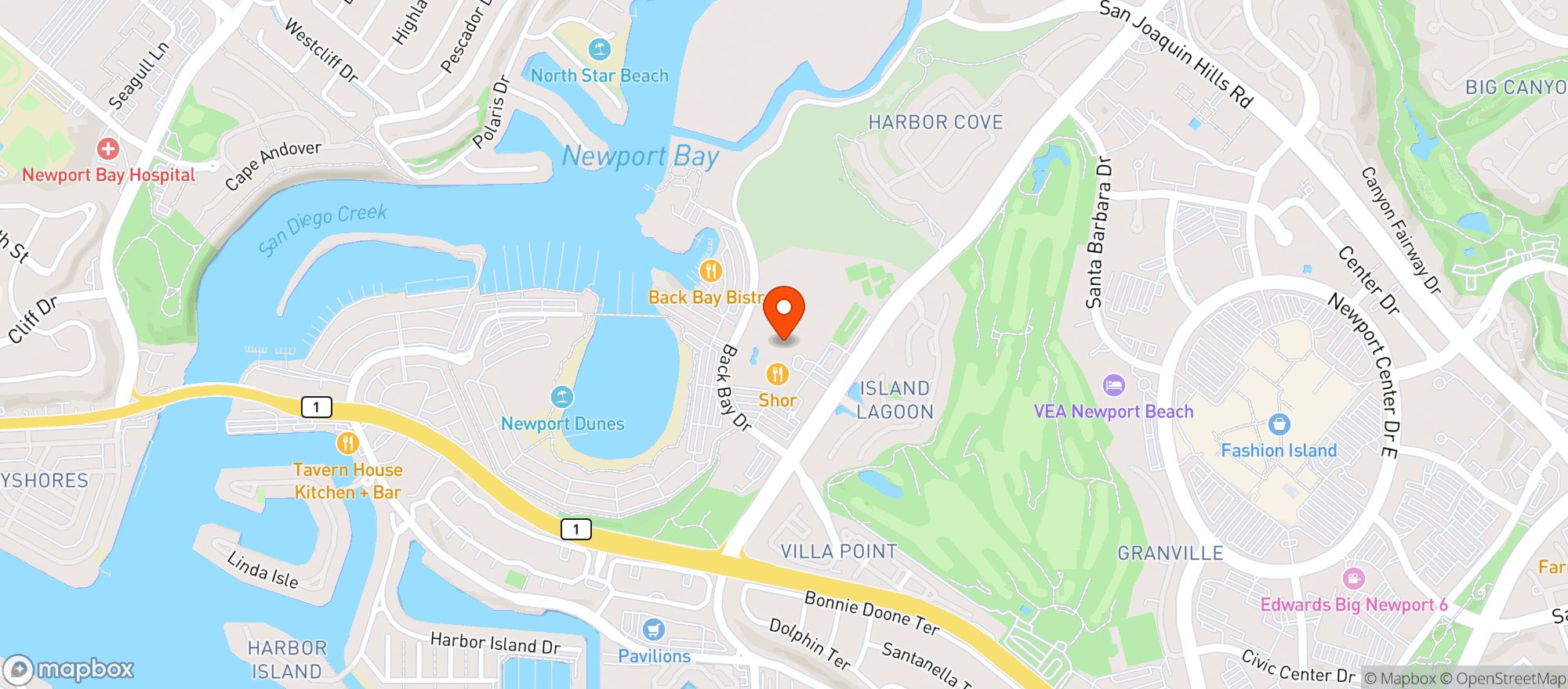 Map showing Hyatt Regency Newport Beach