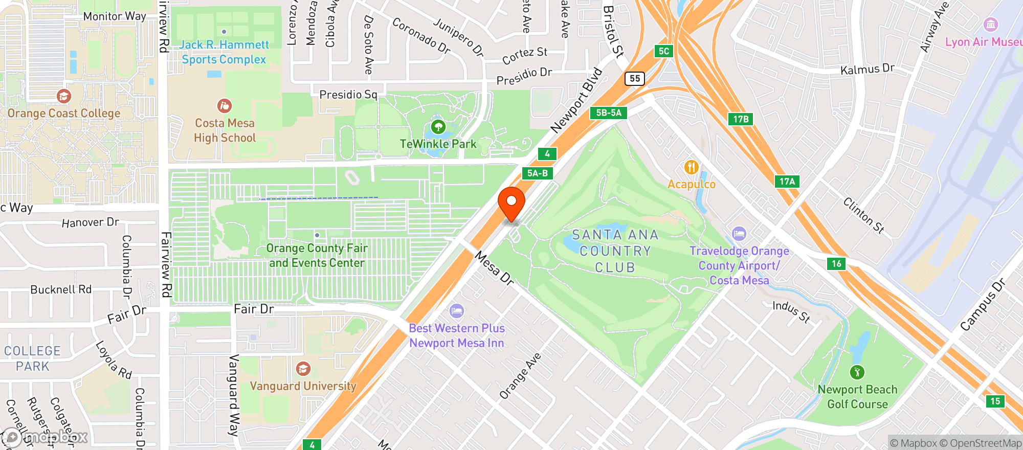 Map showing Santa Ana Country Club