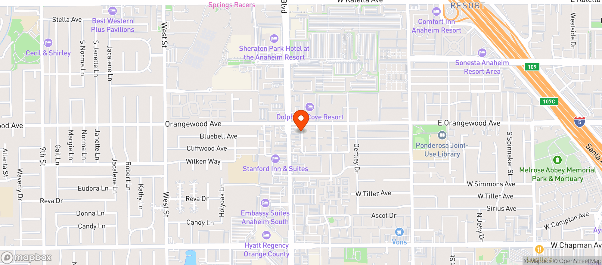 Map showing Kings Liquor & Junior Market - Anaheim