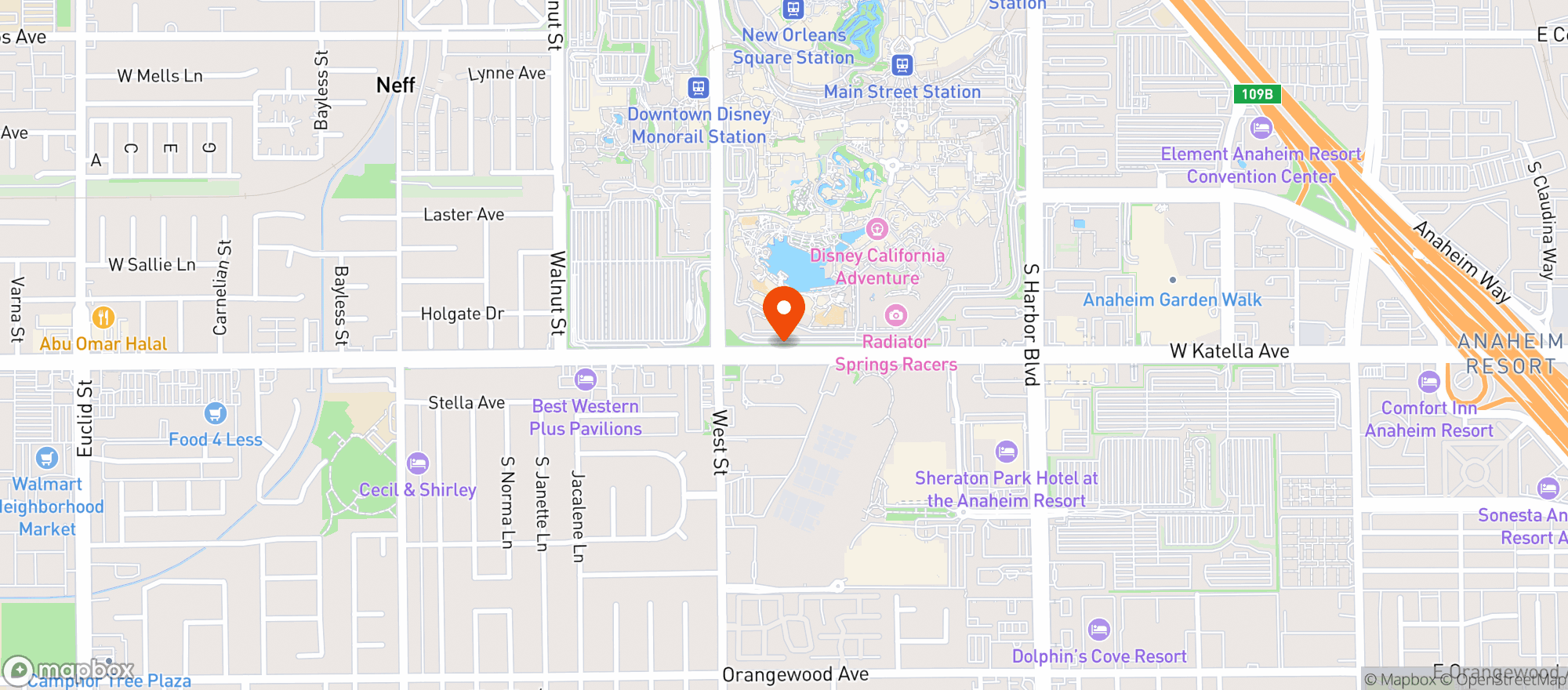 Map showing Blossom Cafe and Market - Anaheim