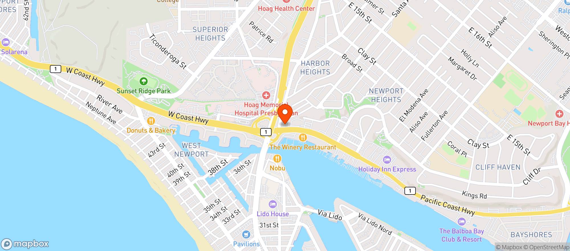 Map showing A Market - Newport Beach