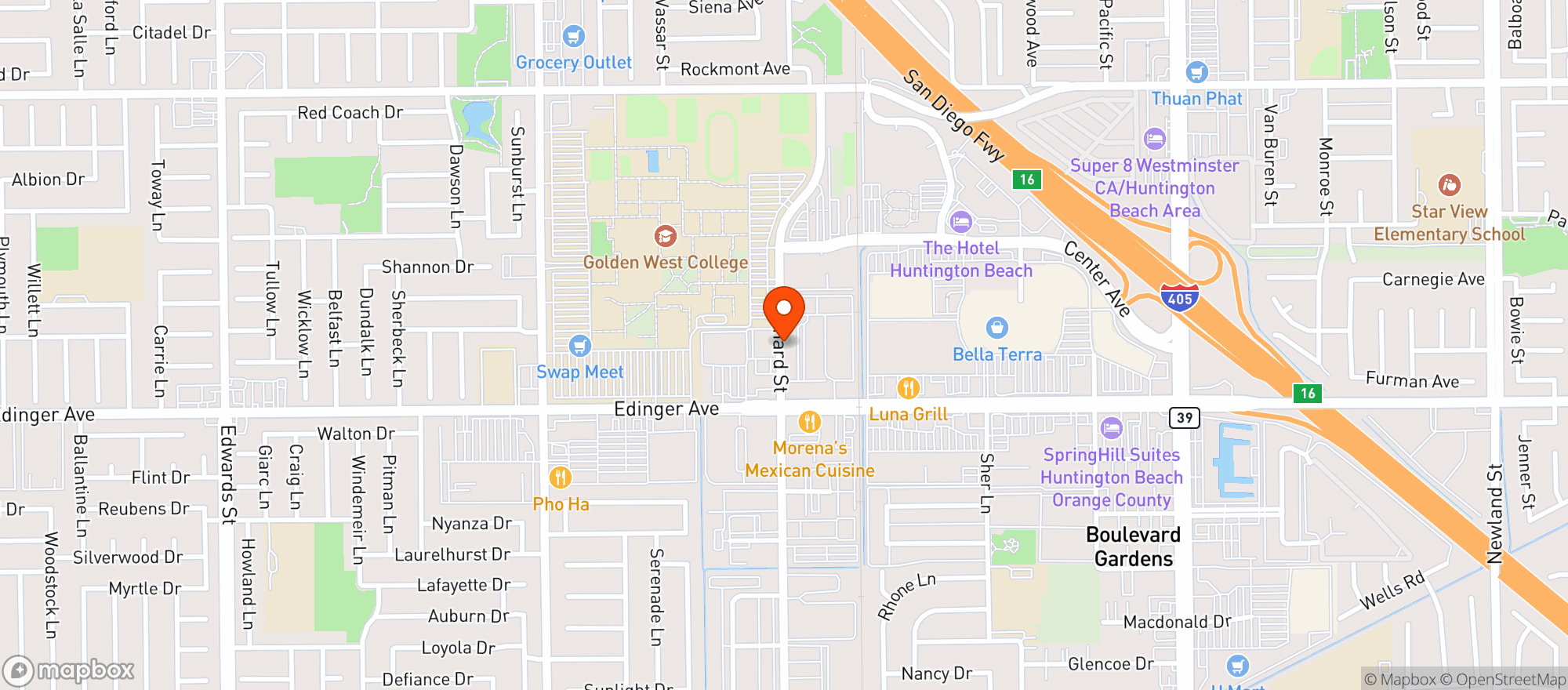 Map showing Huntington Beach Farmers Market