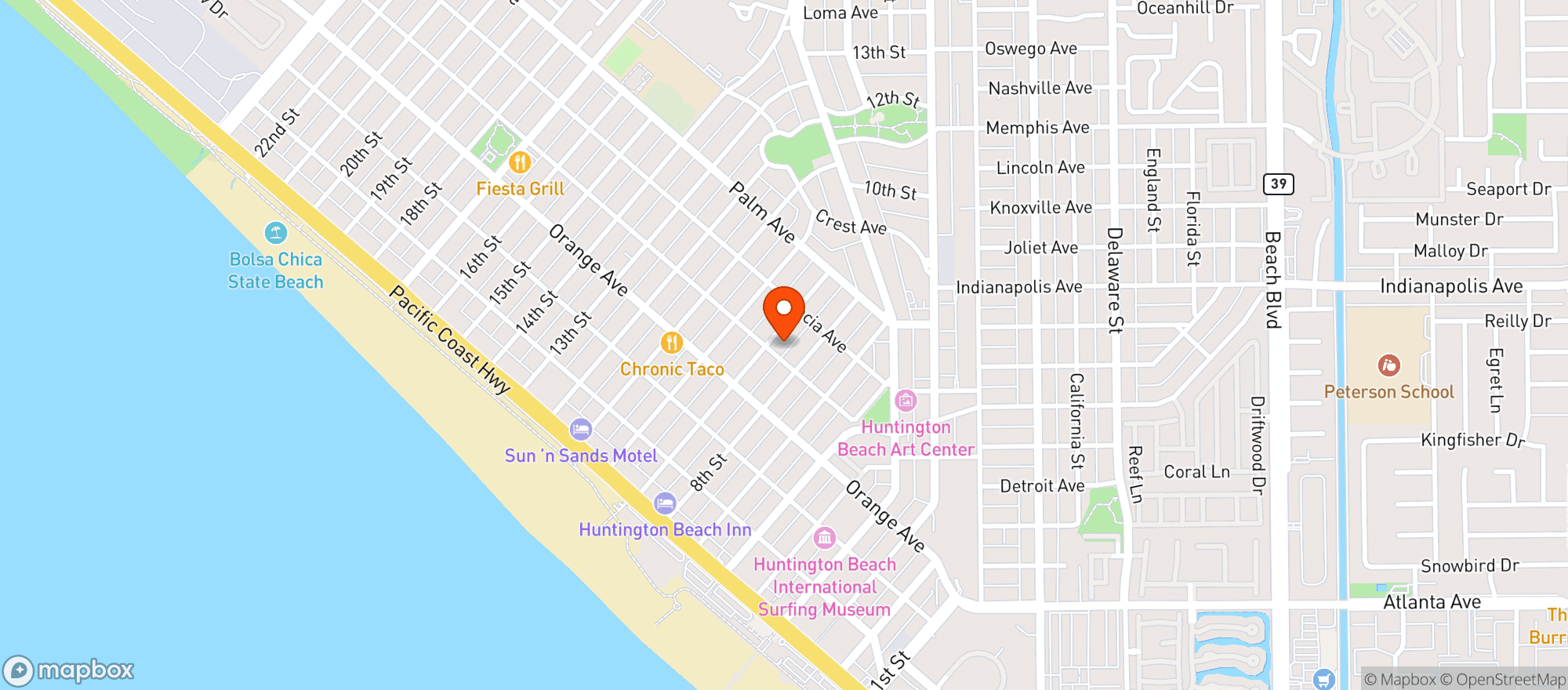 Map showing Surf City Plaza - Huntington Beach