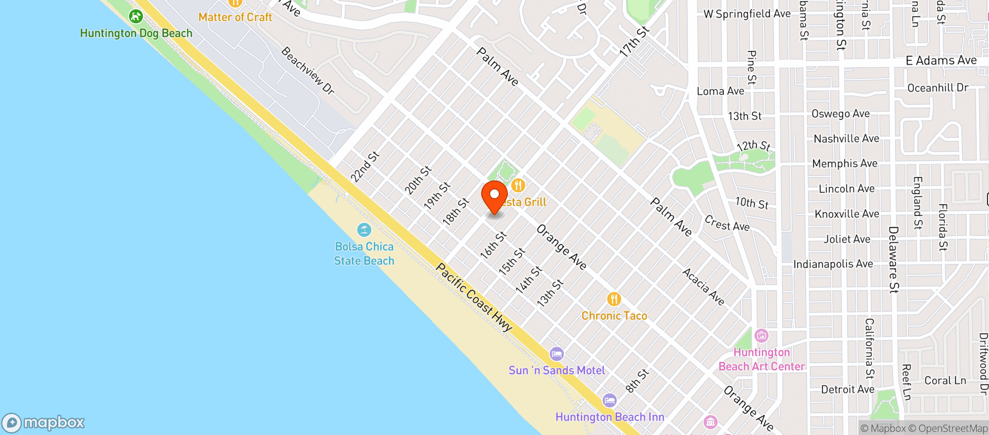 Map showing Ocean heart Liquor - Huntington Beach