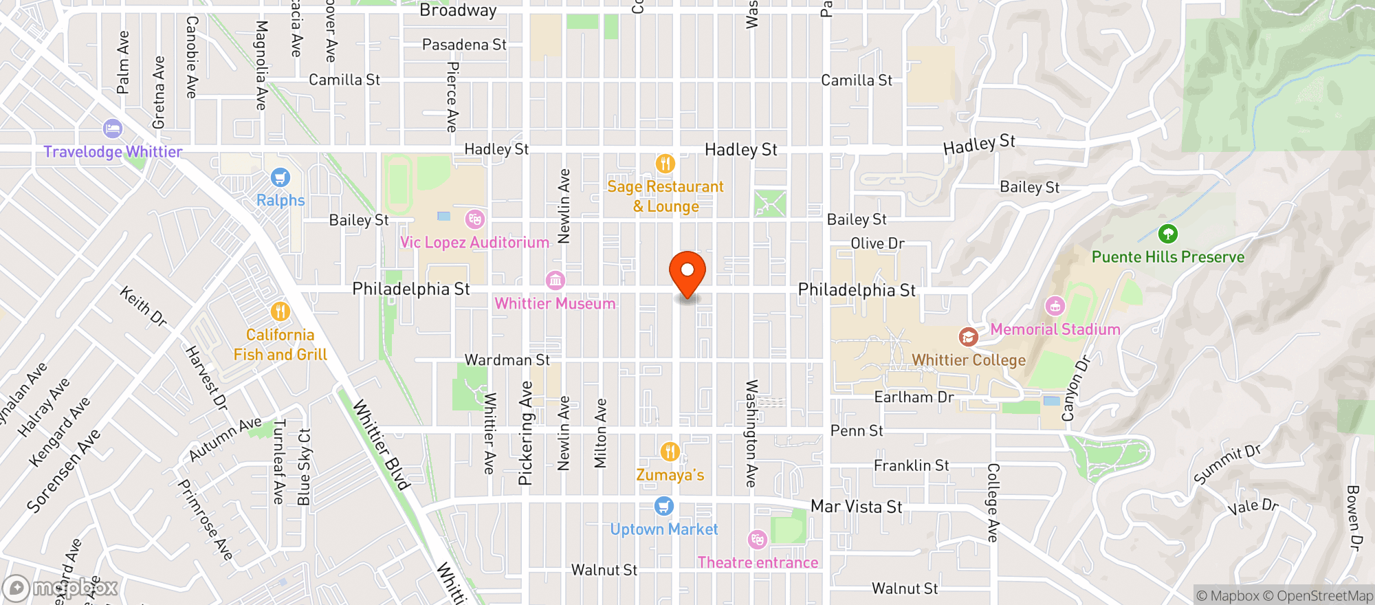 Map showing Whittier Brewing Company