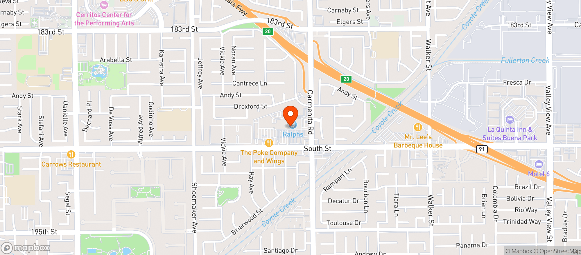 Map showing Ralphs (703) - 00083 - Cerritos Plaza
