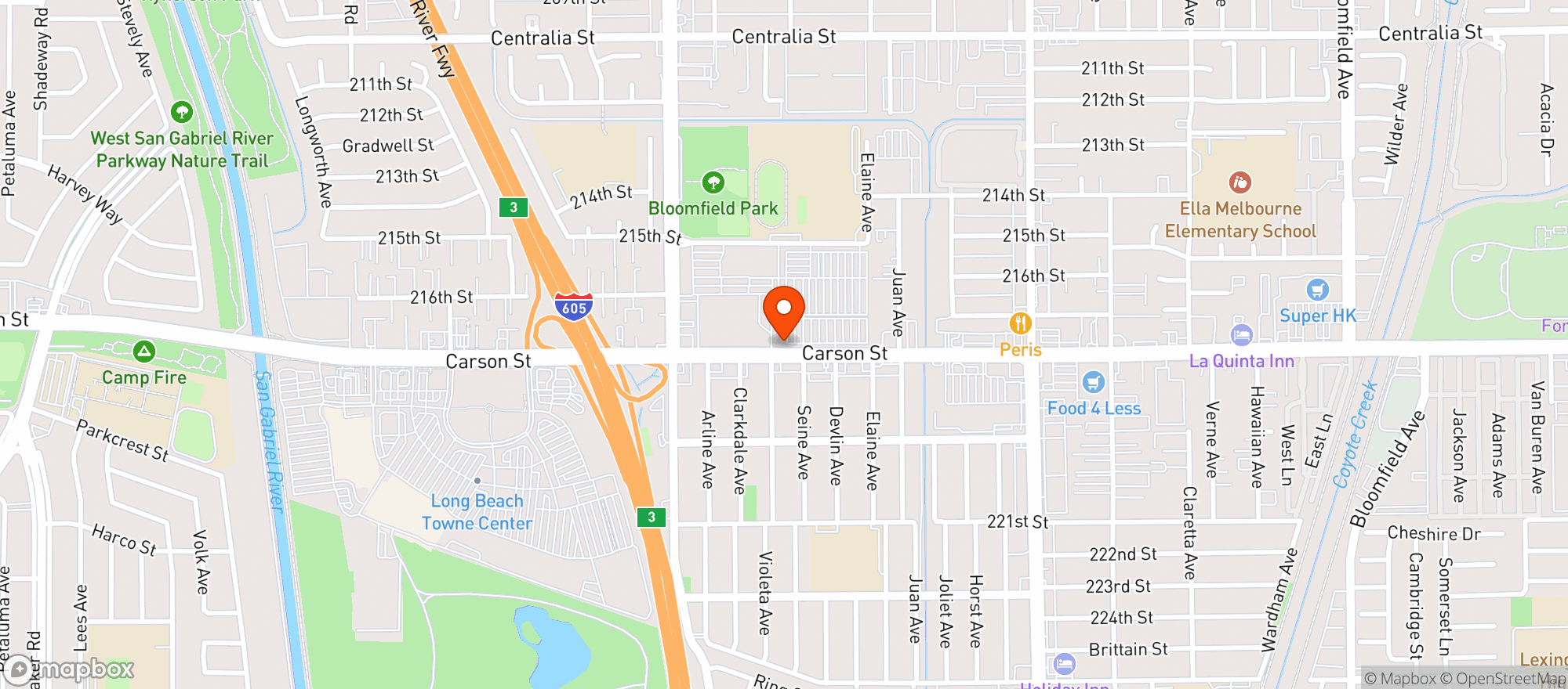 Map showing The Gardens Casino - Hawaiian Gardens - Carson Street