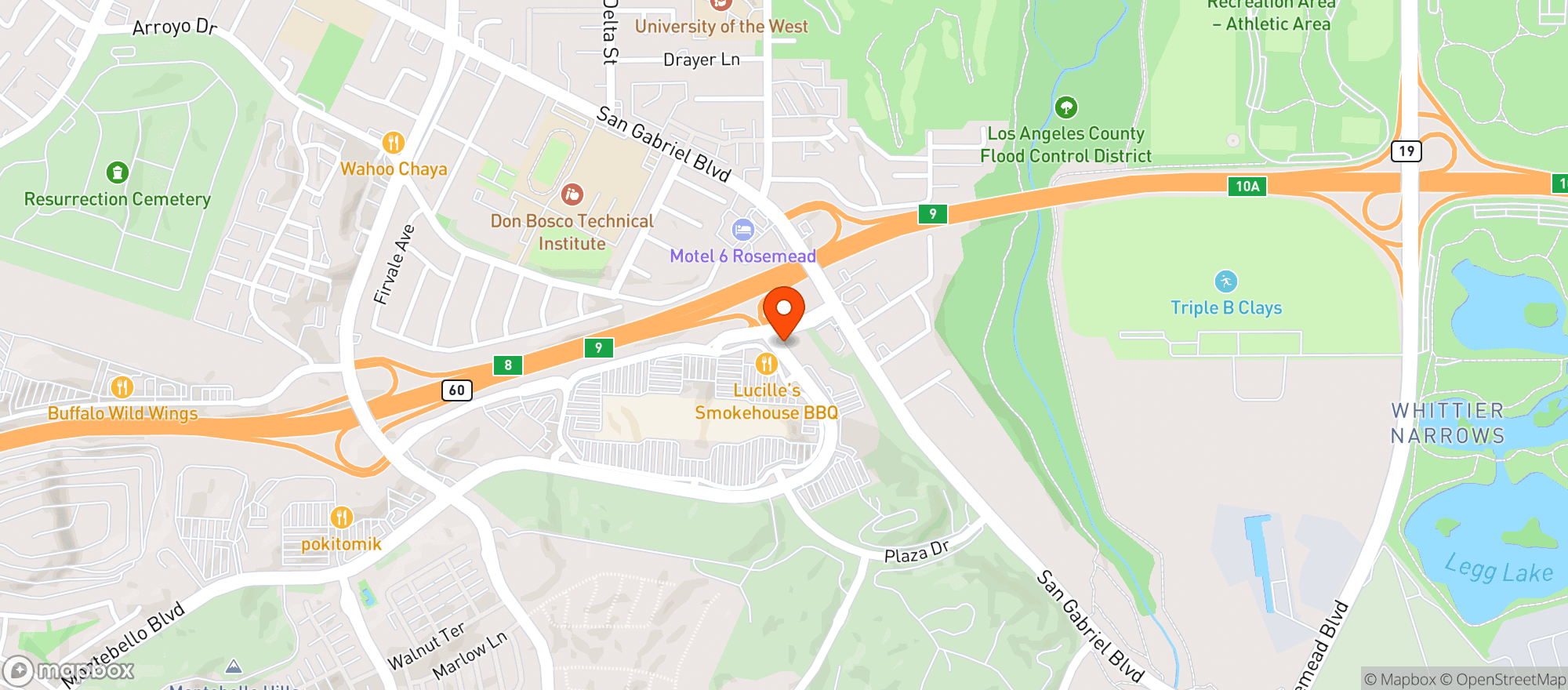 Map showing Lucilles Smokehouse Bar B Que