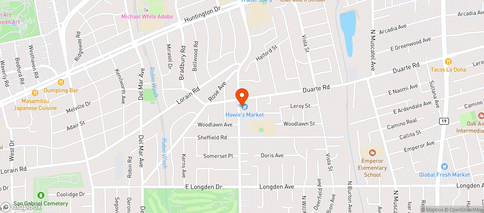 Map showing Howies Ranch Market Of San Gabriel