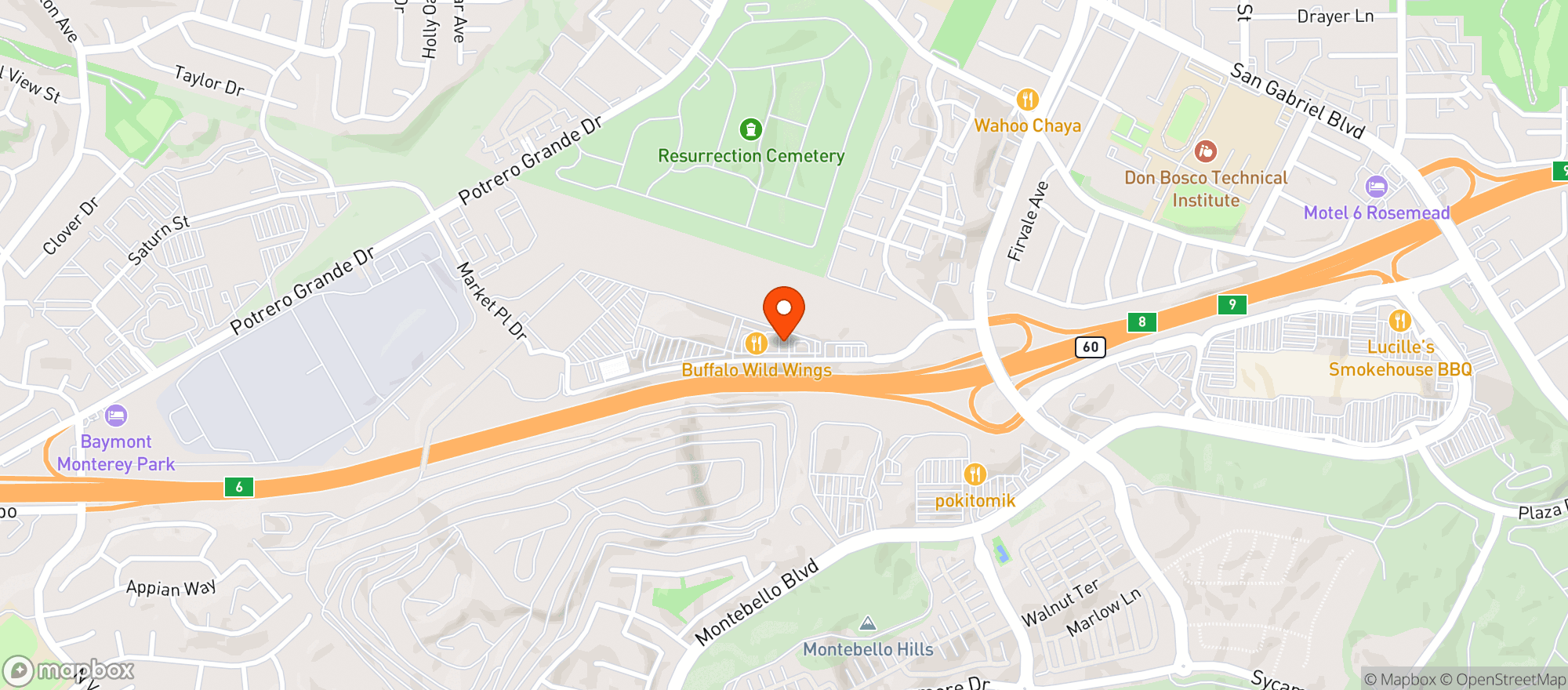Map showing Buffalo Wild Wings Gril #733