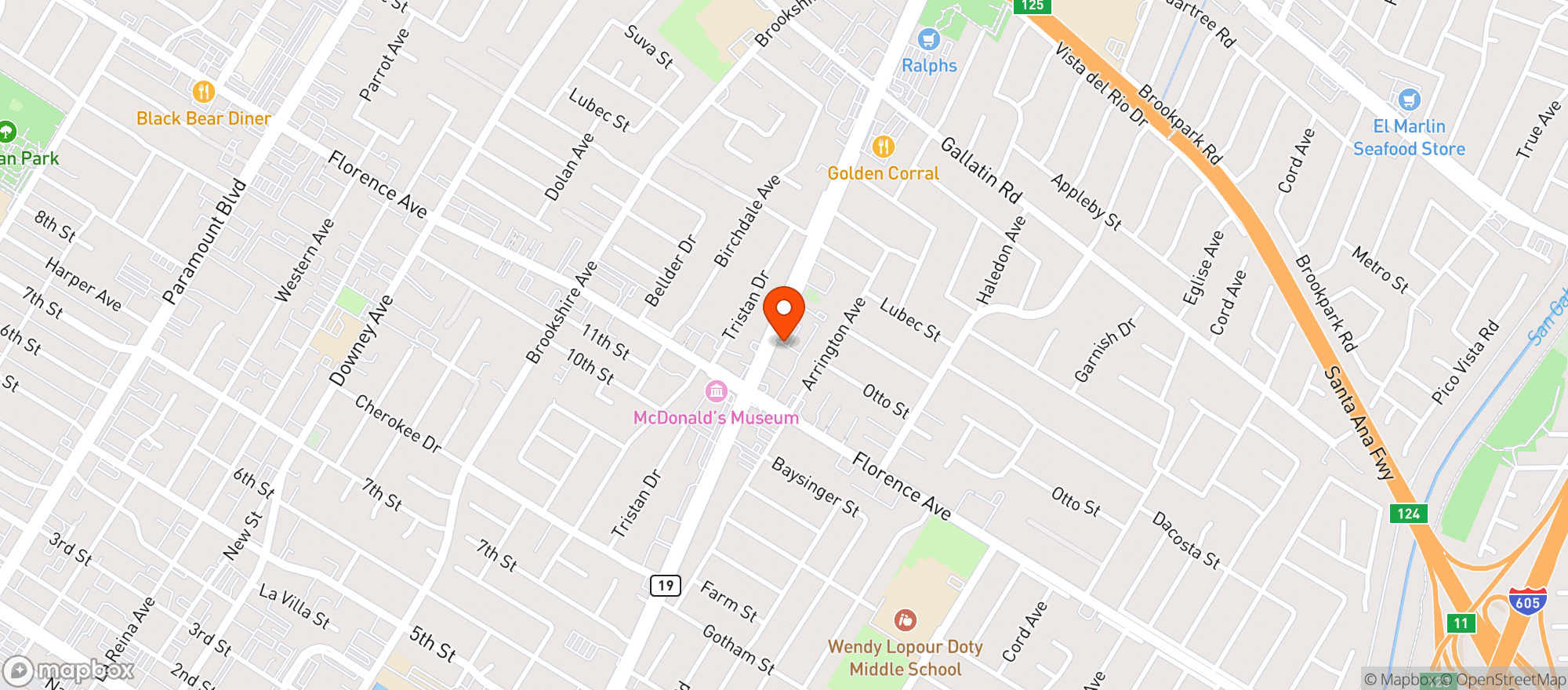 Map showing Trading Post (Fifth Sign Ventures) - Downey