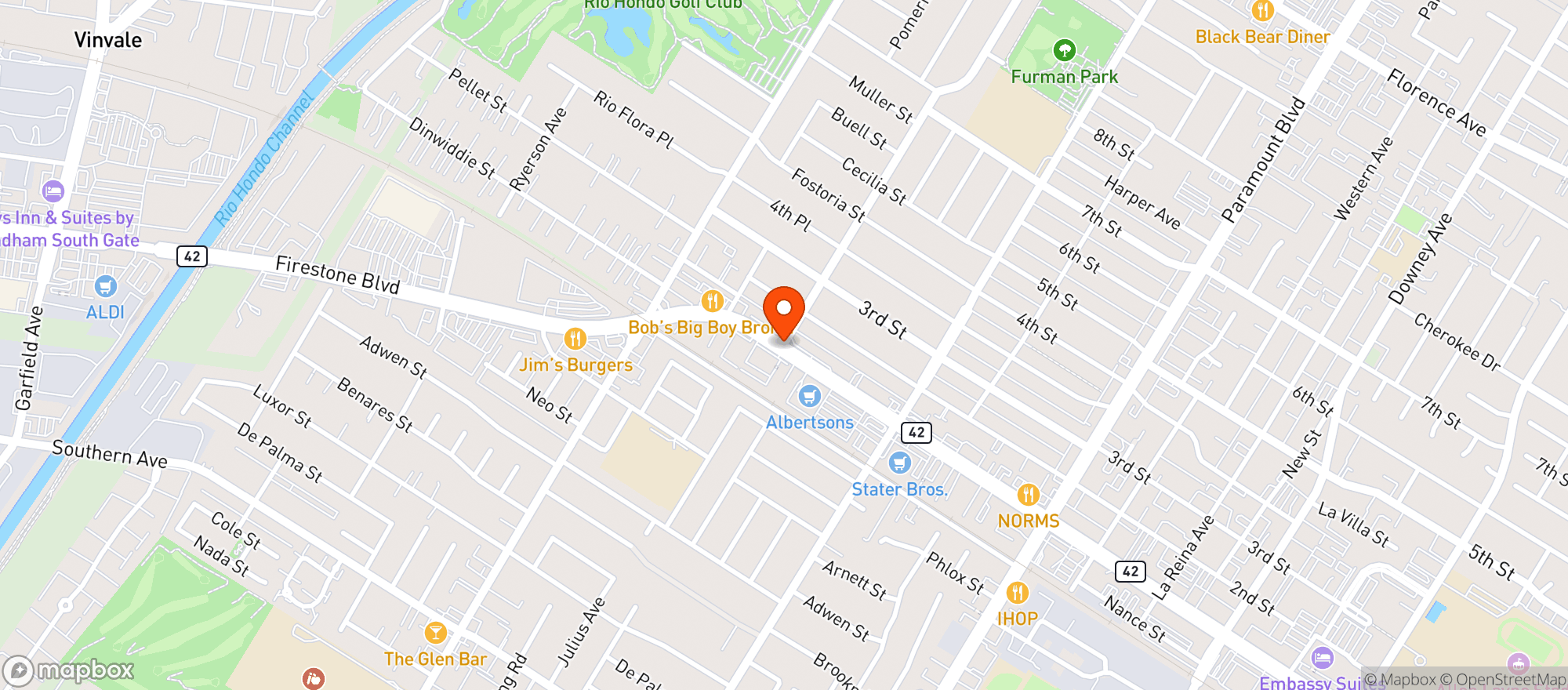 Map showing Downey Liquor