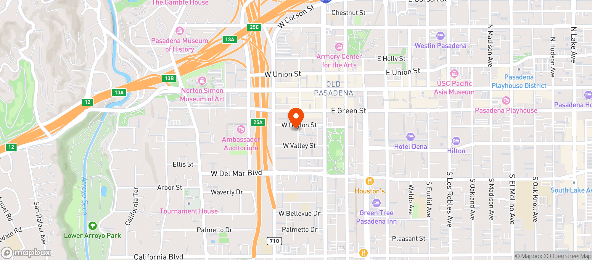 Map showing Old Pasadena Pharmacy - Pasadena
