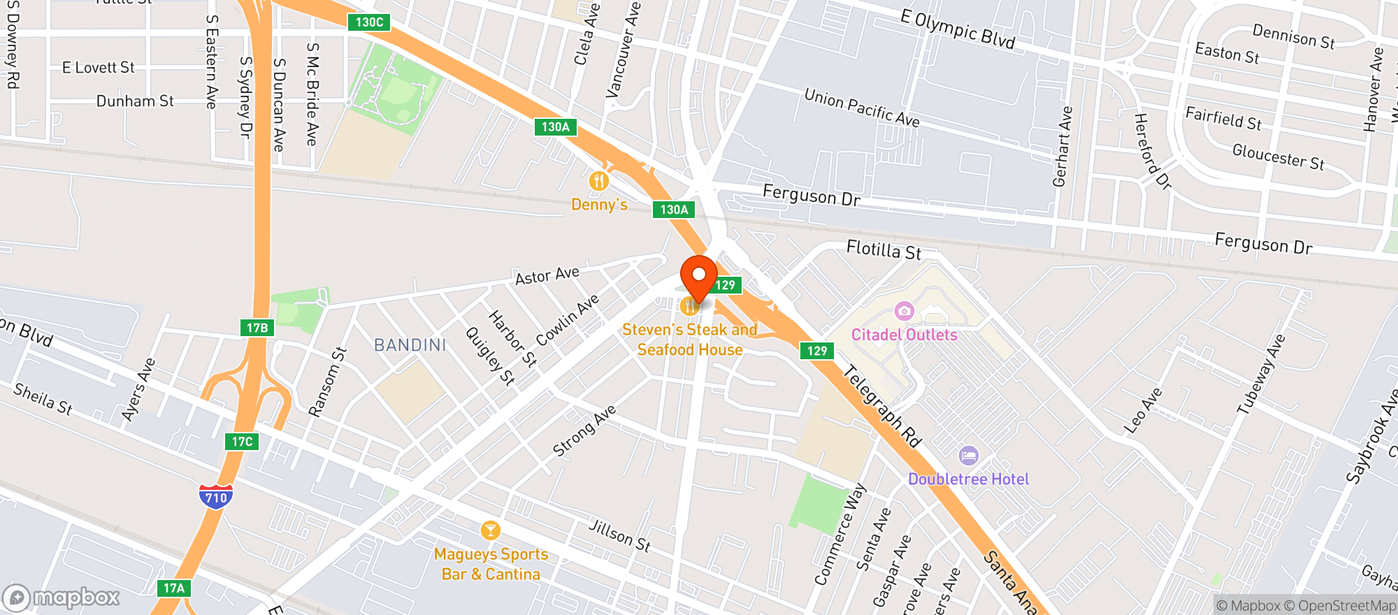 Map showing Stevens Steak House