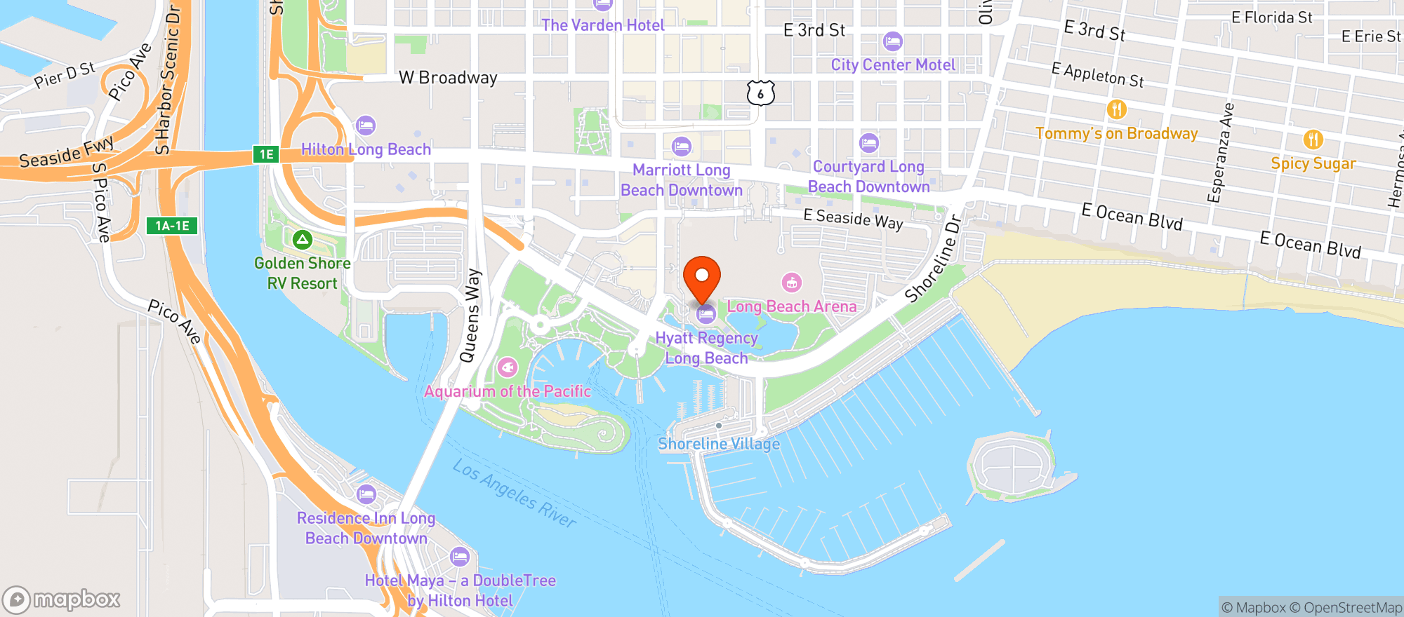 Map showing Hyatt Regency Long Beach