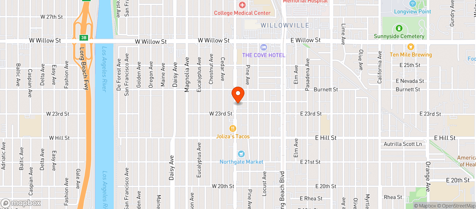 Map showing The Wicked Wolf Long Beach