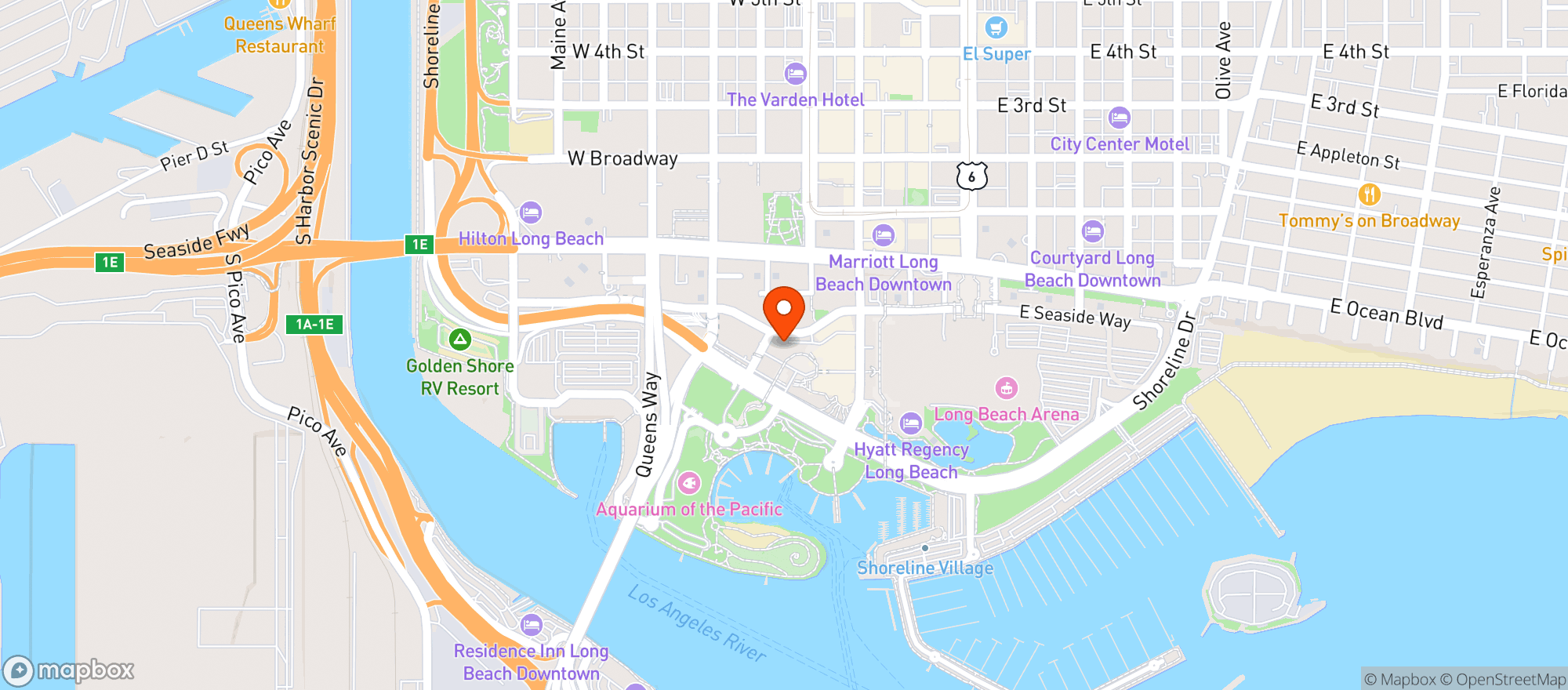 Map showing Hyatt Centric The Pike Long Beach