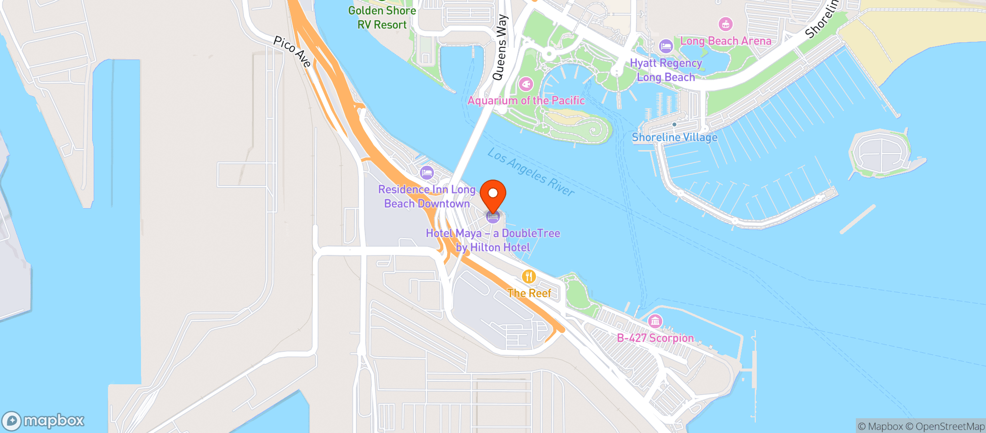 Map showing Hotel Maya Long Beach
