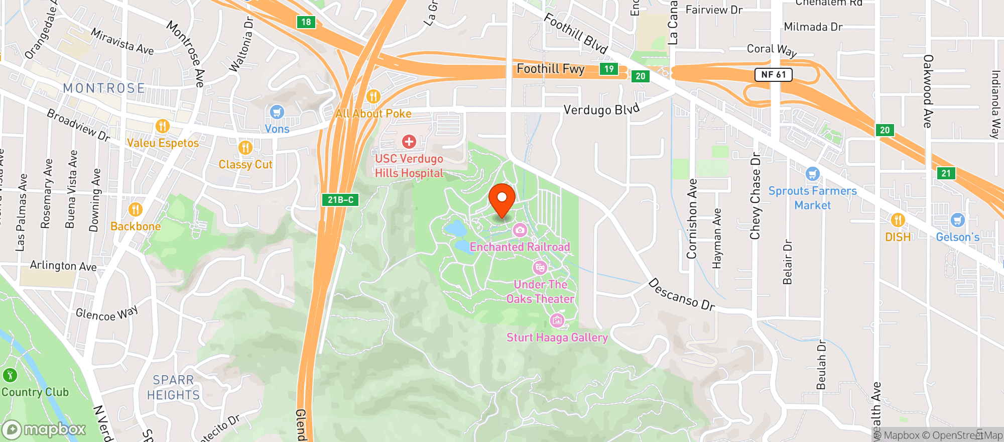 Map showing Descanso Garden