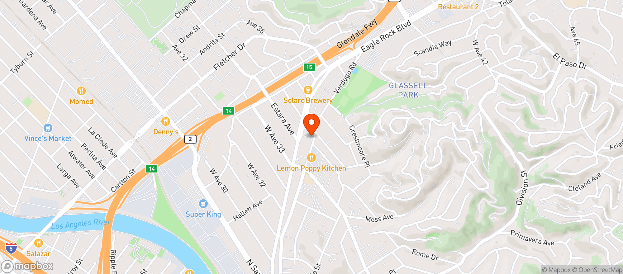 Map showing Glassell General Store and Park Pizza - Los Angele