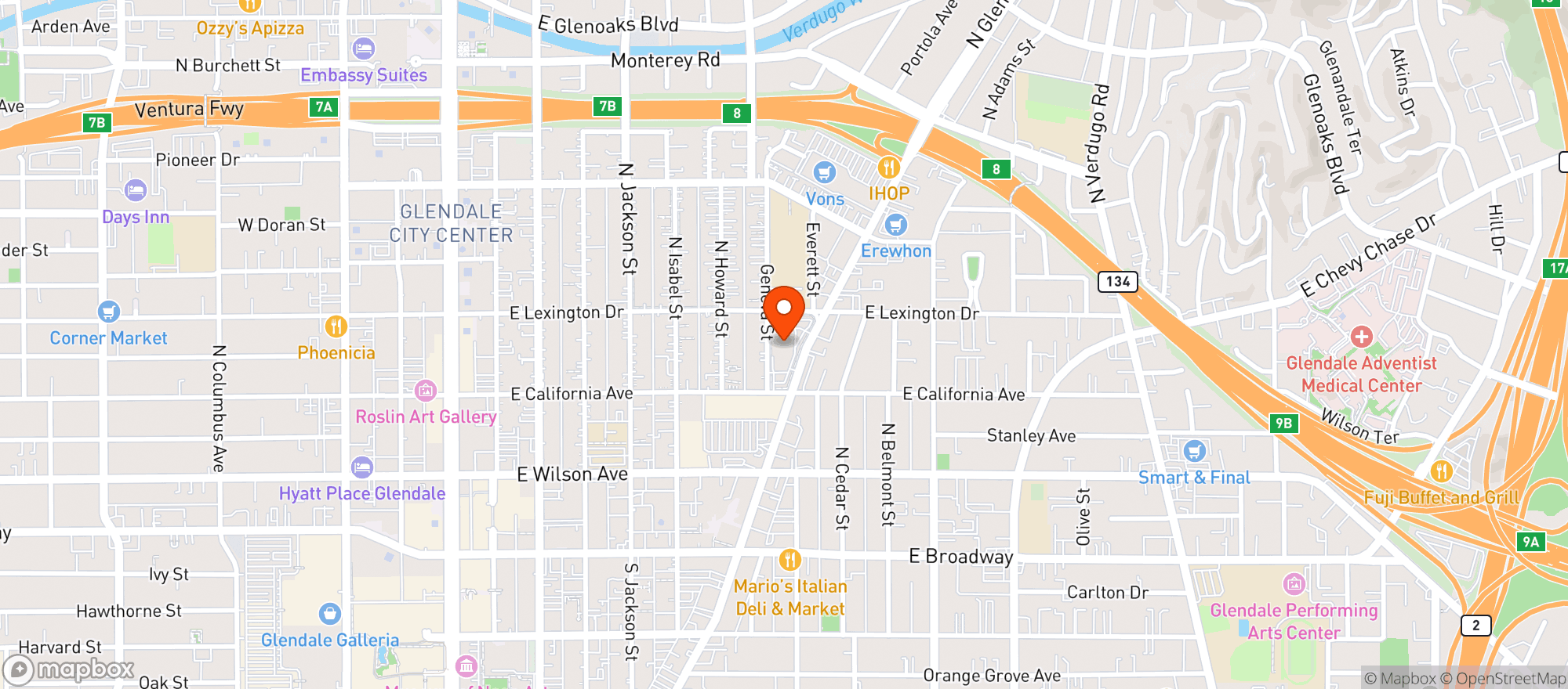 Map showing Whole Foods Market - Glendale