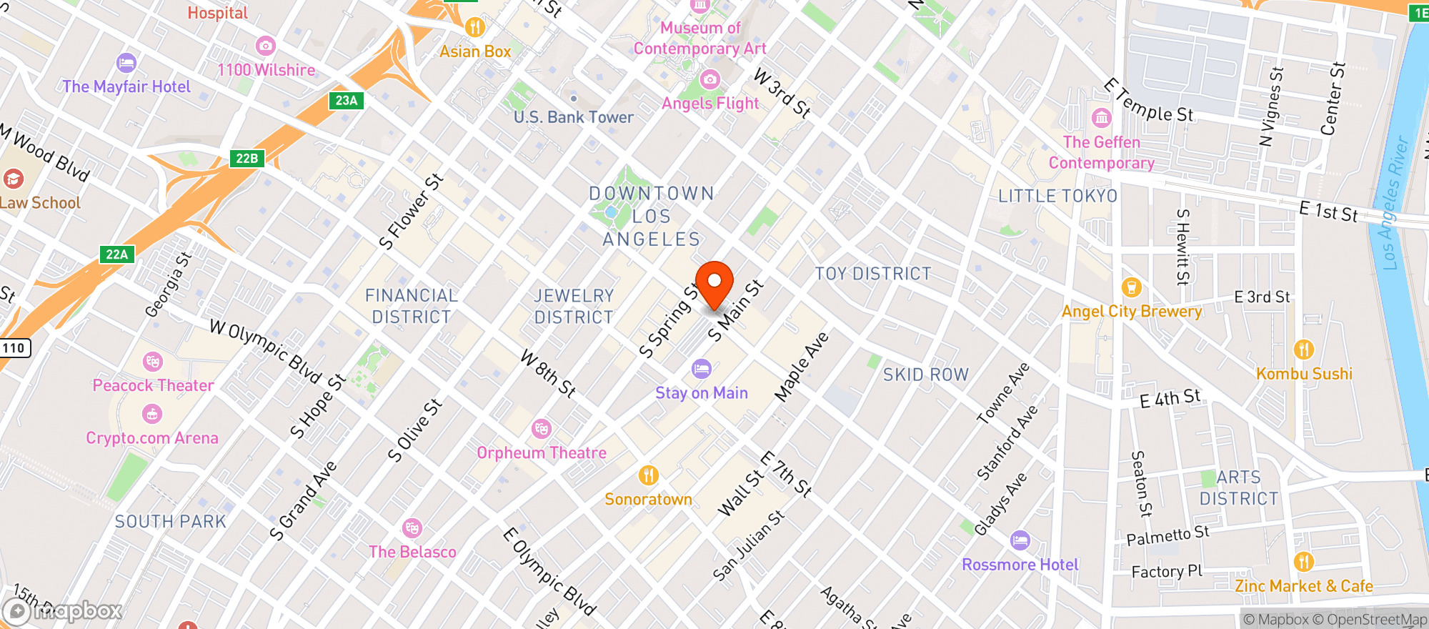 Map showing Spring Mini Mart - Los Angeles