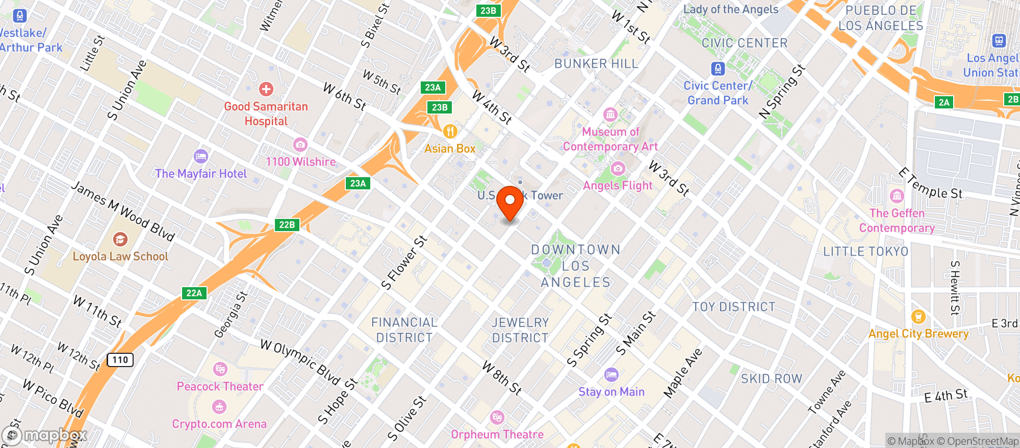 Map showing Hilton Checkers Los Angeles