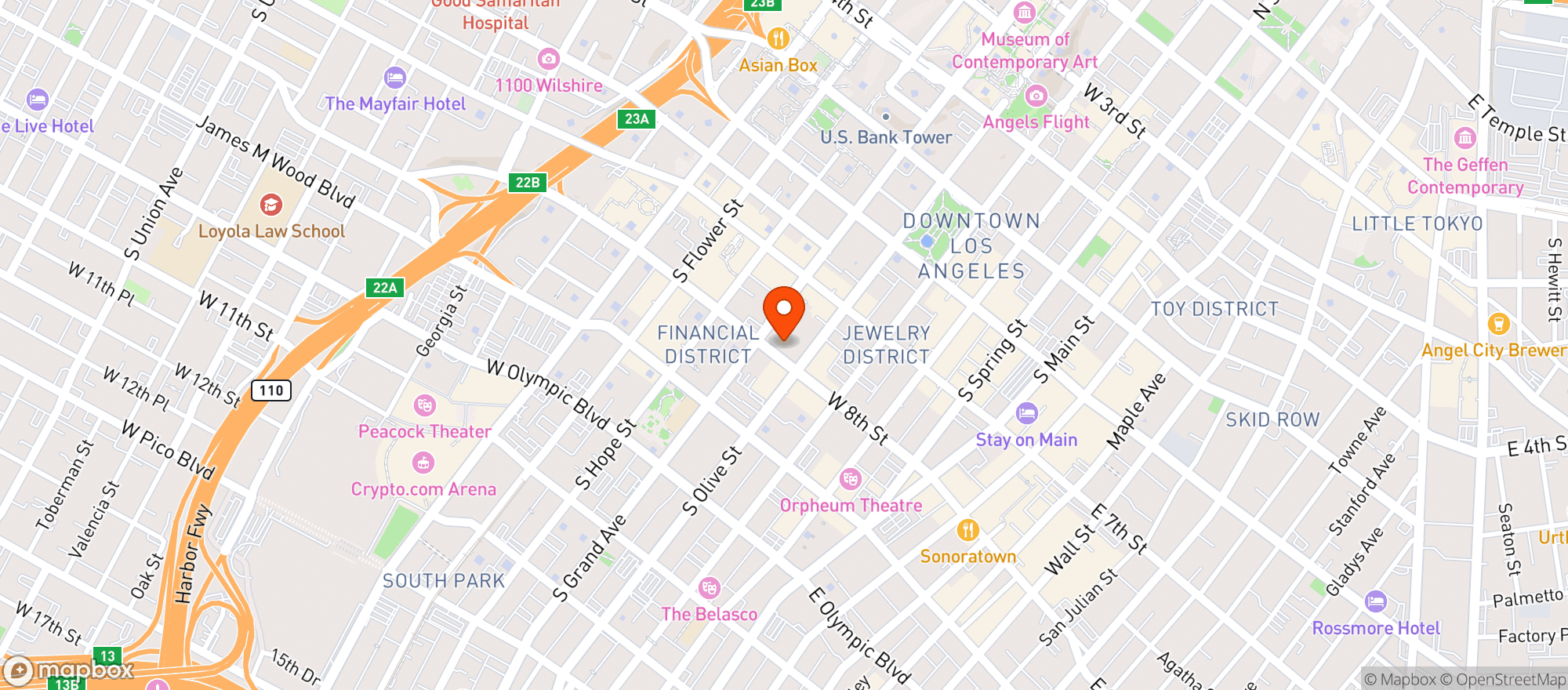 Map showing Whole Foods Market - Downtown LA