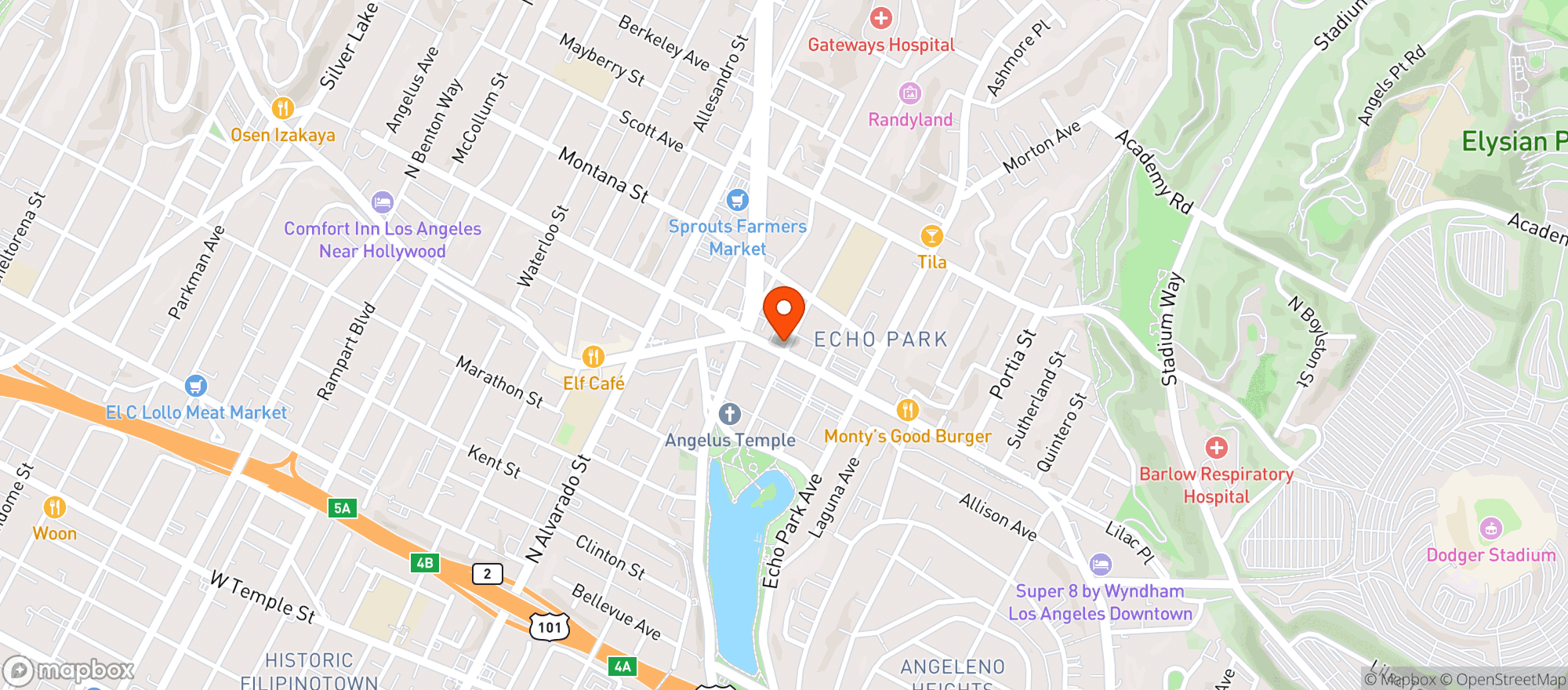 Map showing Sticky Rice, Echo Park
