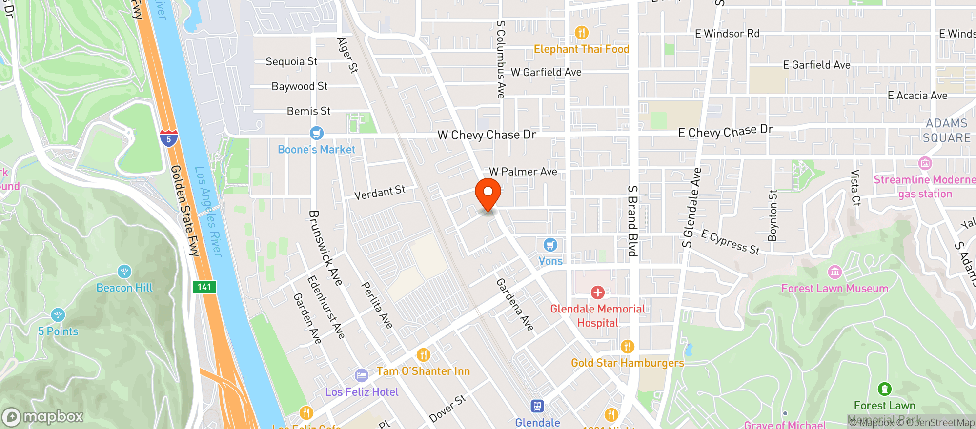 Map showing The Glendale Tap