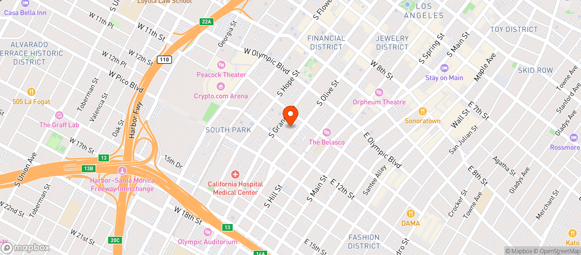 Map showing RX Pharmacy APC DBA South Park Pharmacy - Los Ange