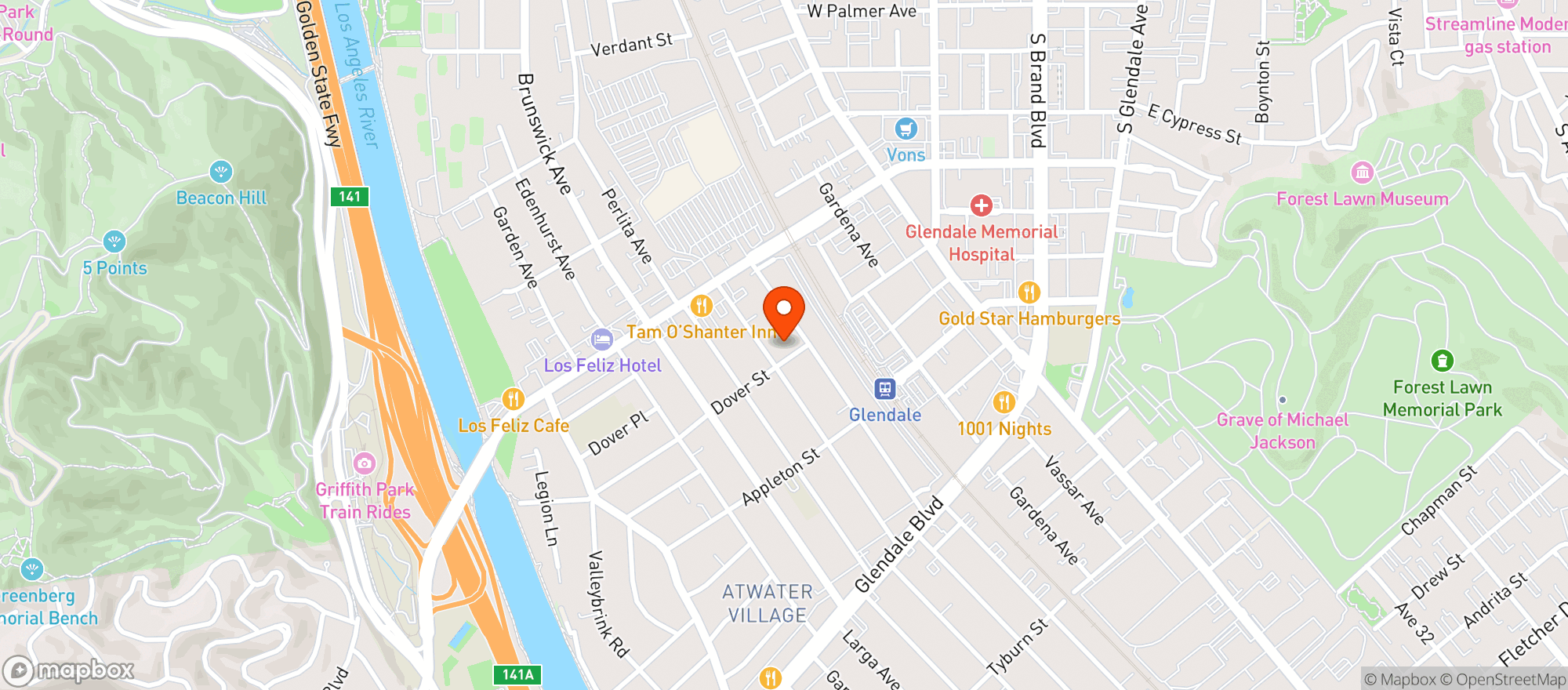 Map showing Los Feliz Chevron - Los Angeles