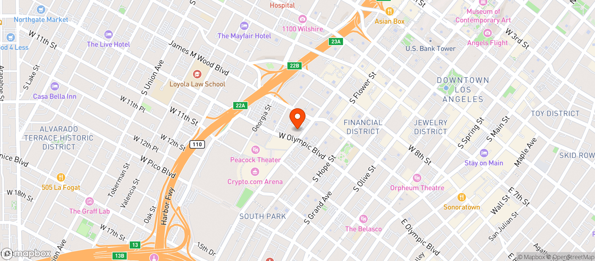 Map showing Hotel Figueroa