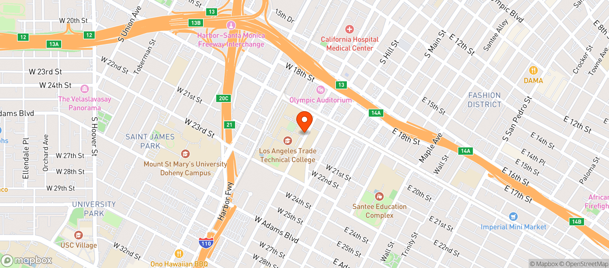 Map showing Los Angeles Trade-Tech - Los Angeles