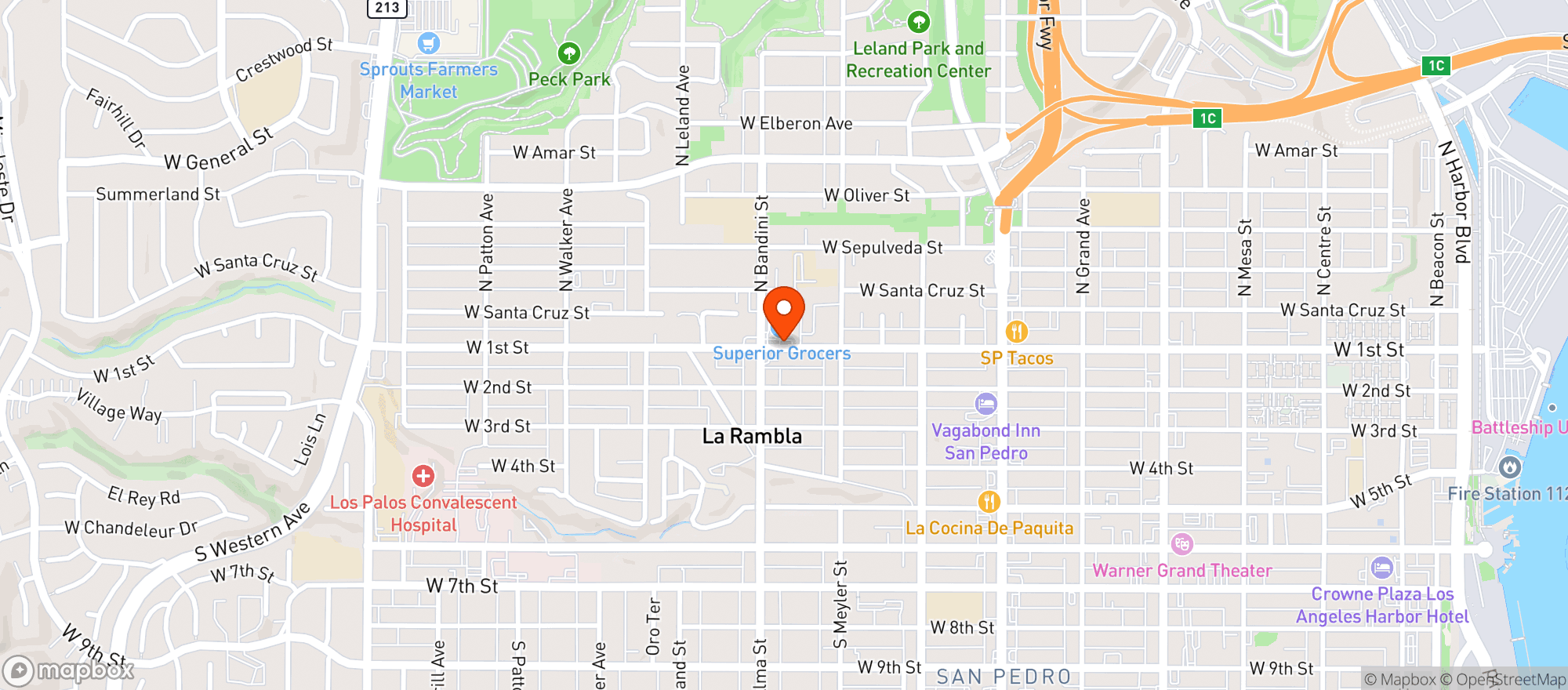 Map showing Superior Grocers