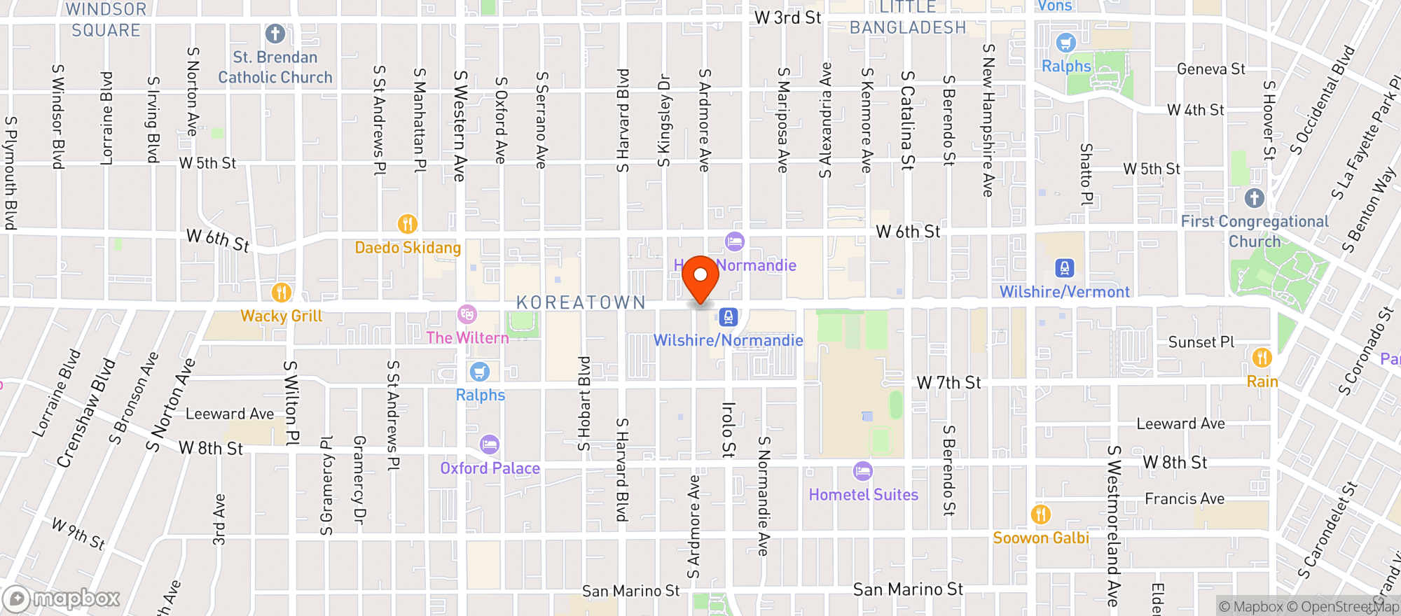 Map showing Kiss Kiss Bang Bang at The Line Hotel