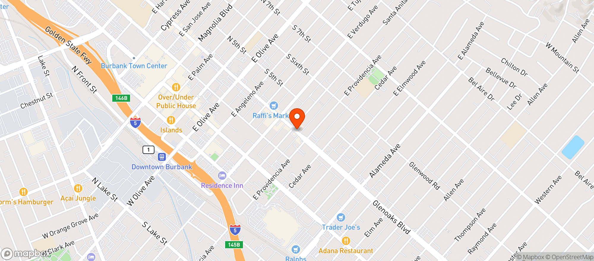 Map showing Burbank Liquor & Market