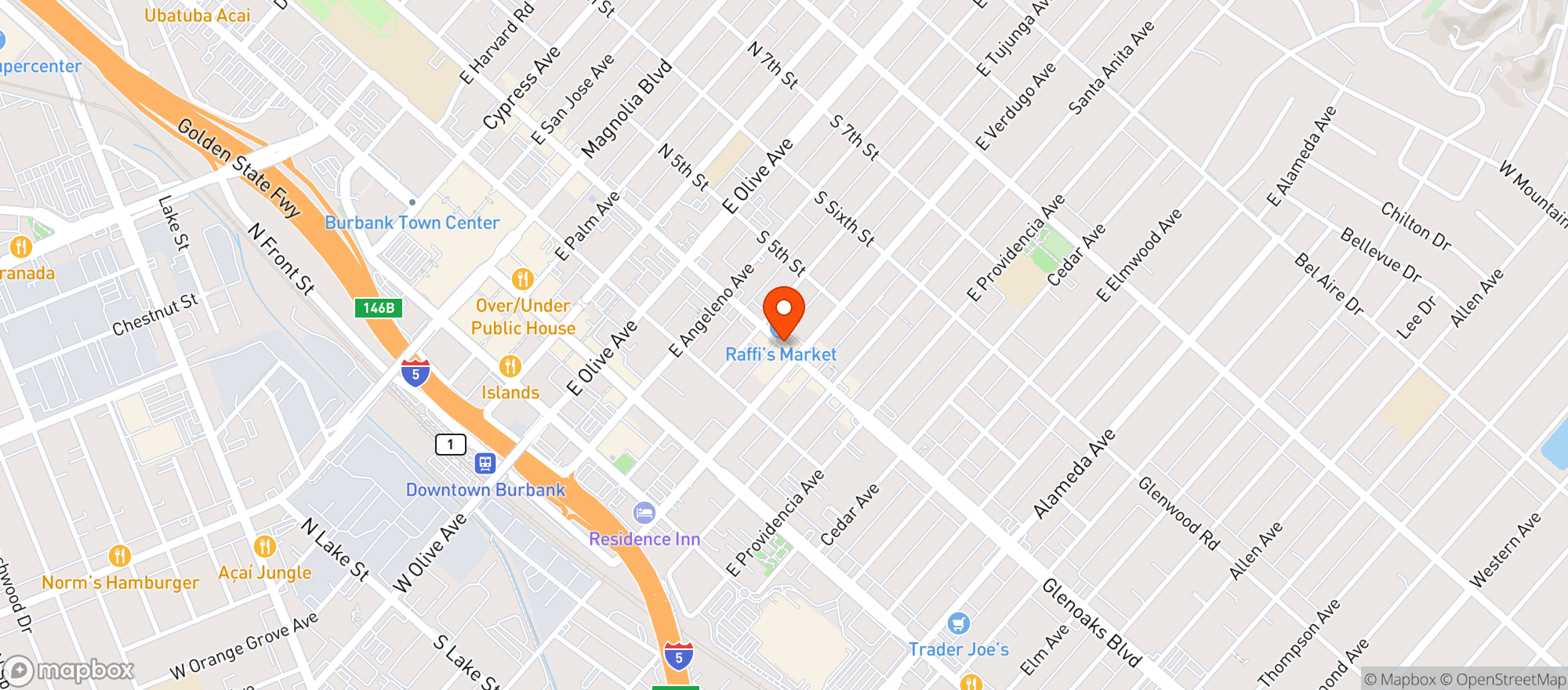 Map showing Mobil Mart Burbank Oil