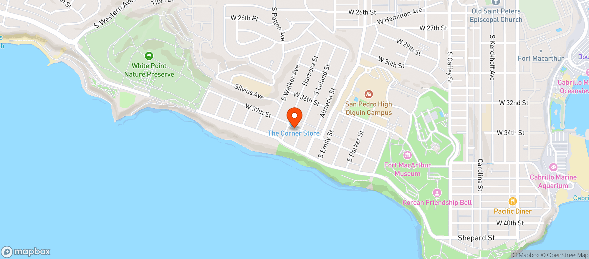 Map showing Corner Store - San Pedro