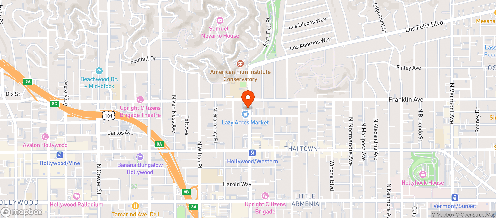 Map showing Lazy Acres - Los Feliz